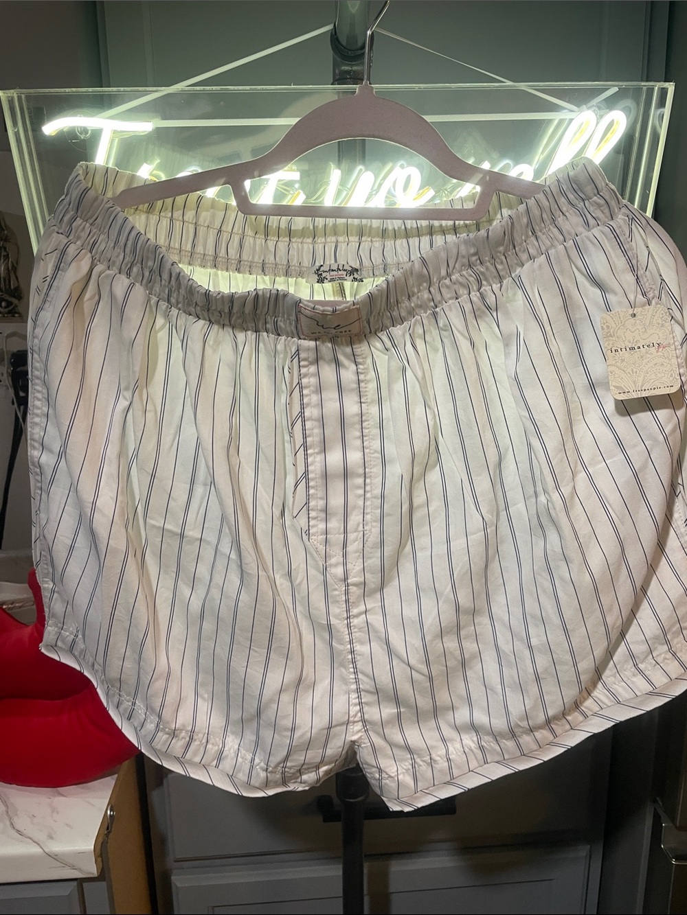 We The Free White Striped Cotton Boxer Shorts